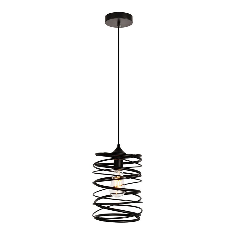Living District Hopper 1-Light Transitional Metal Pendant in Black