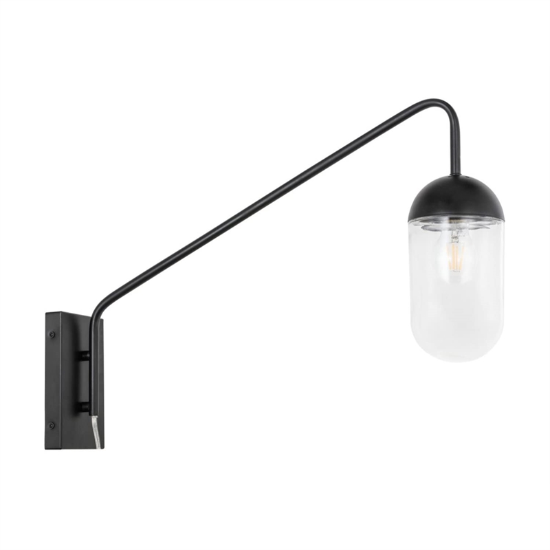Living District Kace 1-Light Metal Wall Sconce in Black and Clear Glass