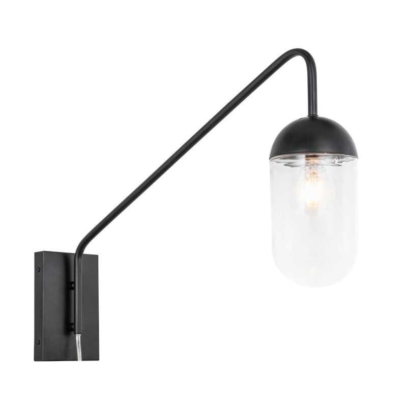 Living District Kace 1-Light Metal Wall Sconce in Black and Clear Glass