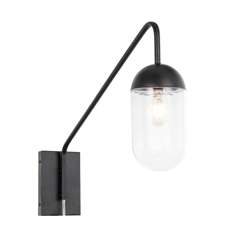 Living District Kace 1-Light Metal Wall Sconce in Black and Clear Glass