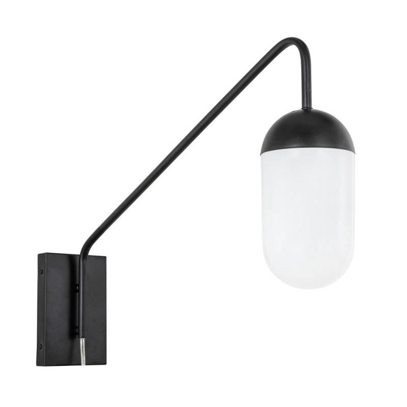 Living District Kace 1-Light Glass & Metal Wall Sconce in Black/Frosted White