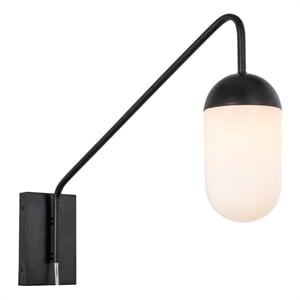 Living District Kace 1-Light Glass & Metal Wall Sconce in Black/Frosted White
