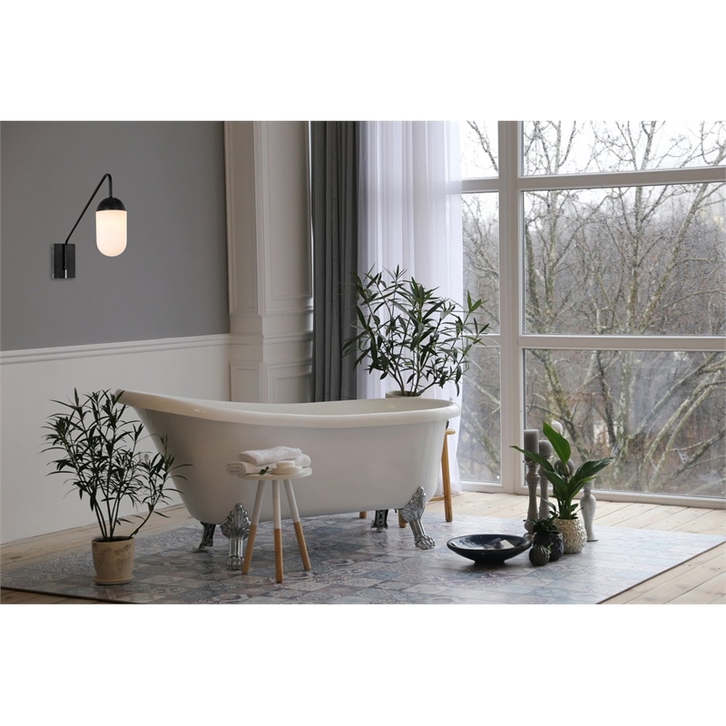 Living District Kace 1-Light Glass & Metal Wall Sconce in Black/Frosted White