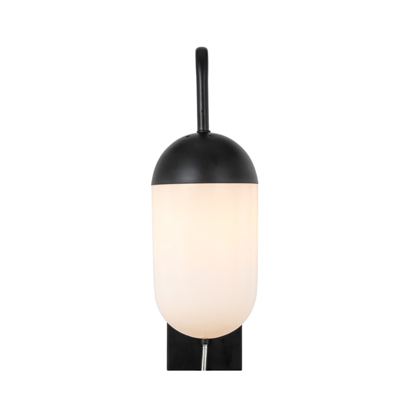 Living District Kace 1-Light Glass & Metal Wall Sconce in Black/Frosted White