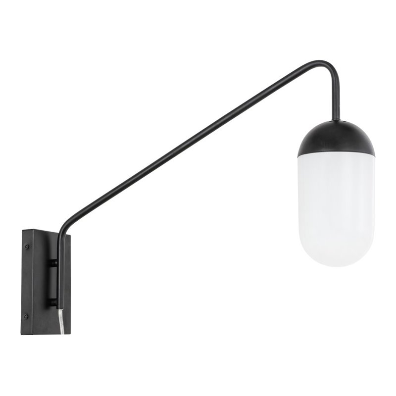 Living District Kace 1-Light Glass & Metal Wall Sconce in Black/Frosted White