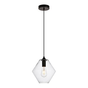Living District Placido 1-Light Transitional Metal Pendant in Black and Clear