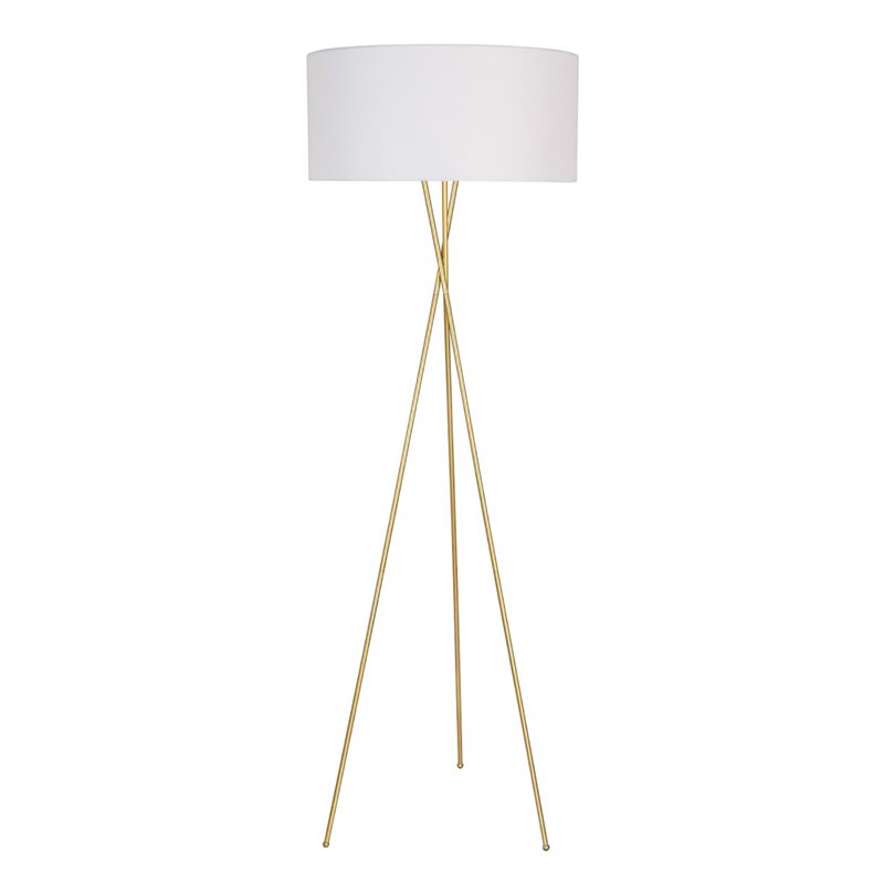 Living District Cason 1-Light Mid-Century Metal Floor Lamp in Brass and White