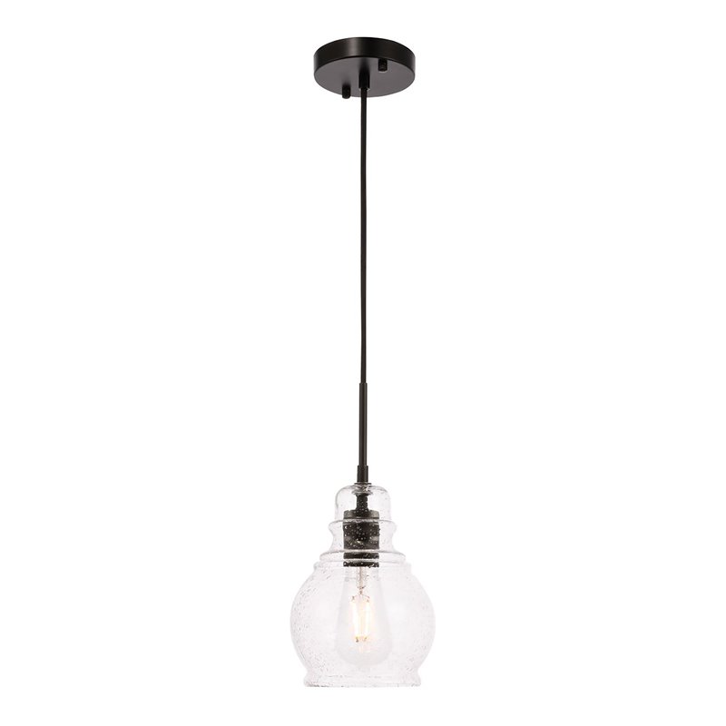 Living District Pierce 1-Light Mid-Century Metal Pendant in Black and Clear