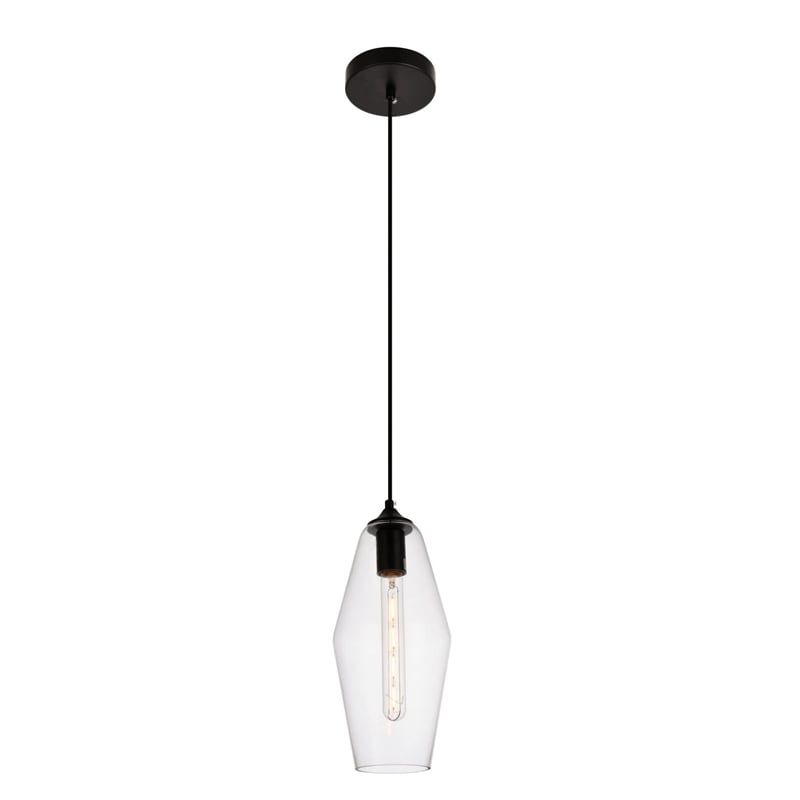 Living District Placido 1-Light Transitional Metal Pendant in Black and Clear