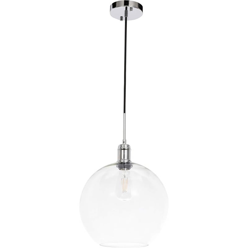 Living District Emett 1-Light Metal Pendant in Chrome and Clear Glass Finish