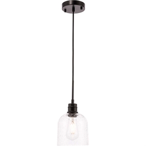 Living District Gabe 1-Light Metal Pendant in Black and Clear Seeded Glass