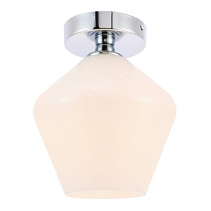 Living District Gene 1-Light Metal & Glass Flush Mount in Chrome/Frosted White