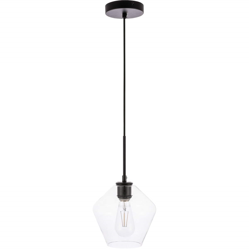 Living District Gene 1-Light Mid-Century Metal Pendant in Black and Clear Glass