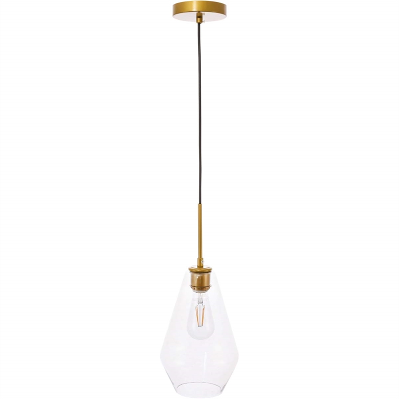 Living District Gene 1-Light Metal Pendant in Brass and Clear Glass