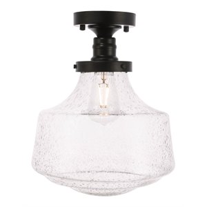Living District Lyle Metal & Glass Flush Mount in Black/Clear Seeded