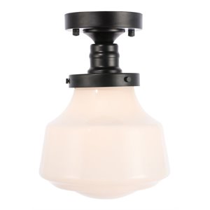 Living District Lyle 1-Light Metal & Glass Flush Mount in Black/Frosted White