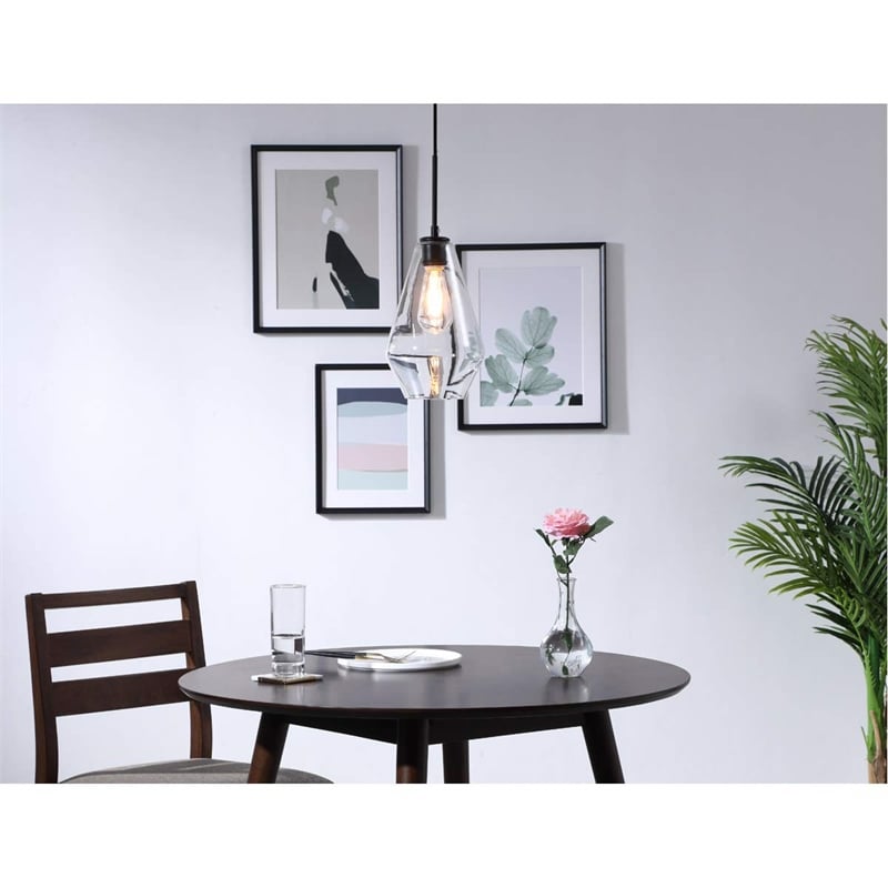 Living District Gene 1-Light Metal Pendant in Black and Clear Glass