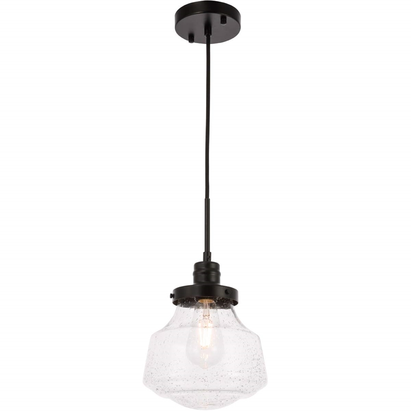 Living District Lyle 1-Light Metal Pendant in Black and Clear Seeded Glass