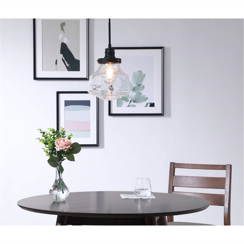Living District Lyle 1-Light Metal Pendant in Black and Clear Seeded Glass