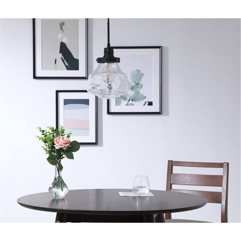 Living District Lyle 1-Light Metal Pendant in Black and Clear Seeded Glass