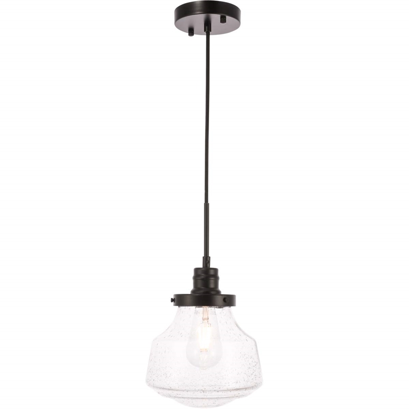 Living District Lyle 1-Light Metal Pendant in Black and Clear Seeded Glass