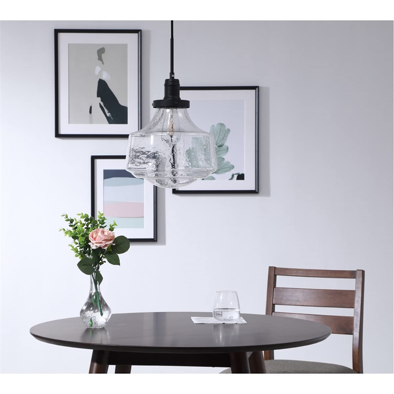 Living District Lyle 1-Light Metal Pendant in Black and Clear Seeded