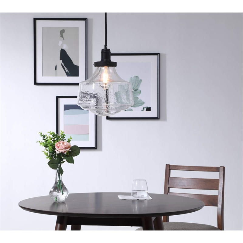 Living District Lyle 1-Light Metal Pendant in Black and Clear Seeded