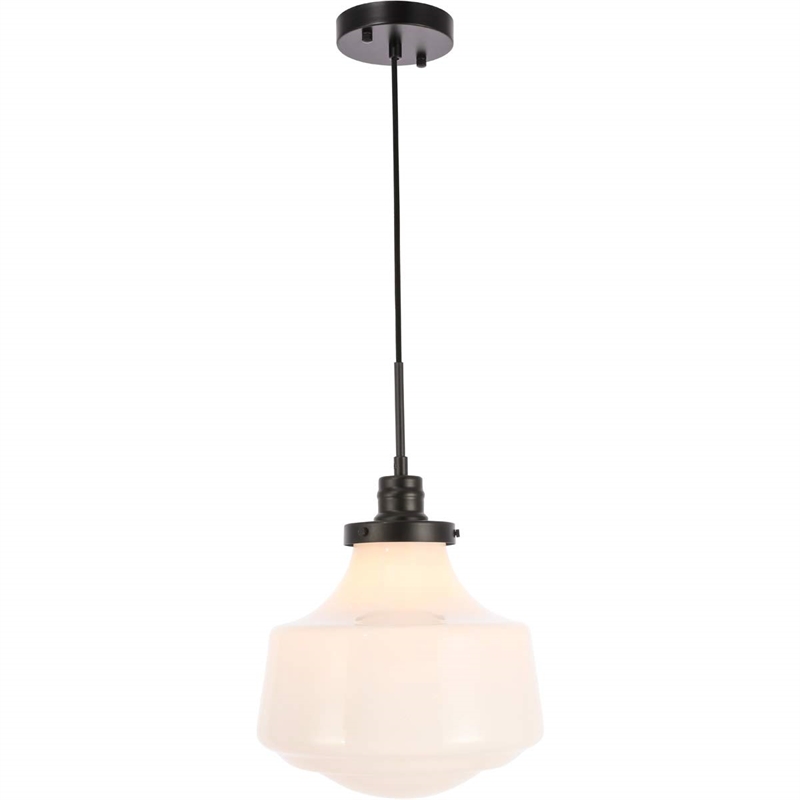 Living District Lyle 1-Light Metal Pendant in Black and Frosted White Glass