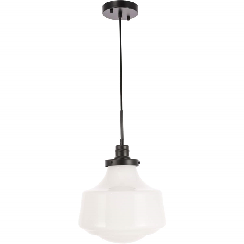 Living District Lyle 1-Light Metal Pendant in Black and Frosted White Glass