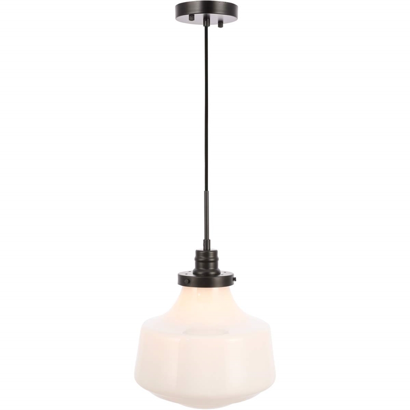 Living District Lyle 1-Light Metal Pendant in Black and Frosted White Glass