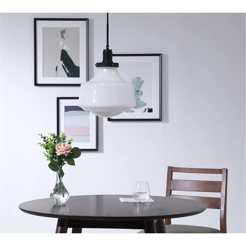 Living District Lyle 1-Light Metal Pendant in Black and Frosted White Glass