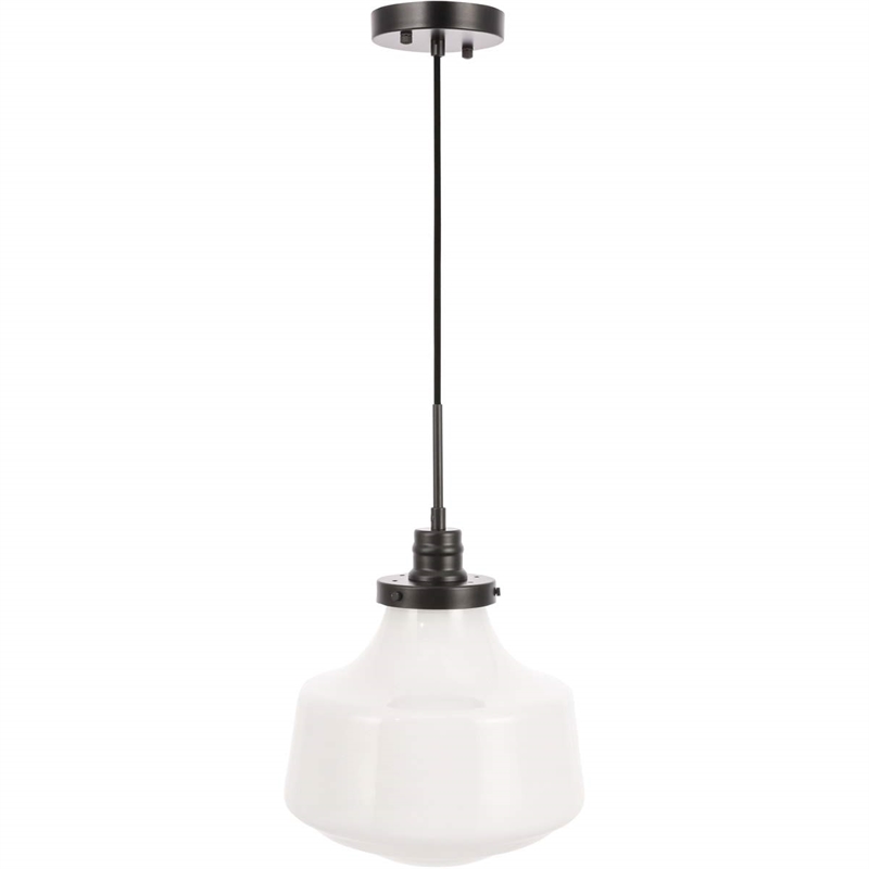 Living District Lyle 1-Light Metal Pendant in Black and Frosted White Glass