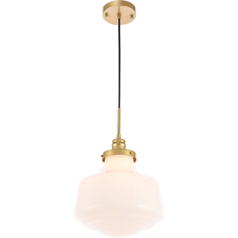 Living District Lyle 1-Light Metal Pendant in Brass and Frosted White Glass