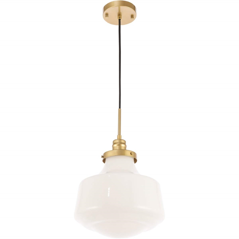 Living District Lyle 1-Light Metal Pendant in Brass and Frosted White Glass