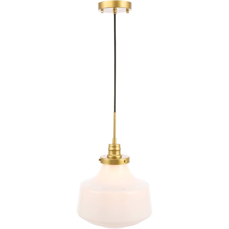 Living District Lyle 1-Light Metal Pendant in Brass and Frosted White Glass