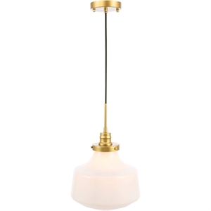 Living District Lyle 1-Light Metal Pendant in Brass and Frosted White Glass