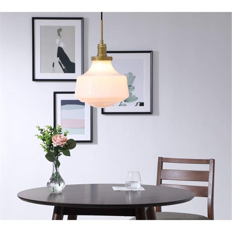 Living District Lyle 1-Light Metal Pendant in Brass and Frosted White Glass