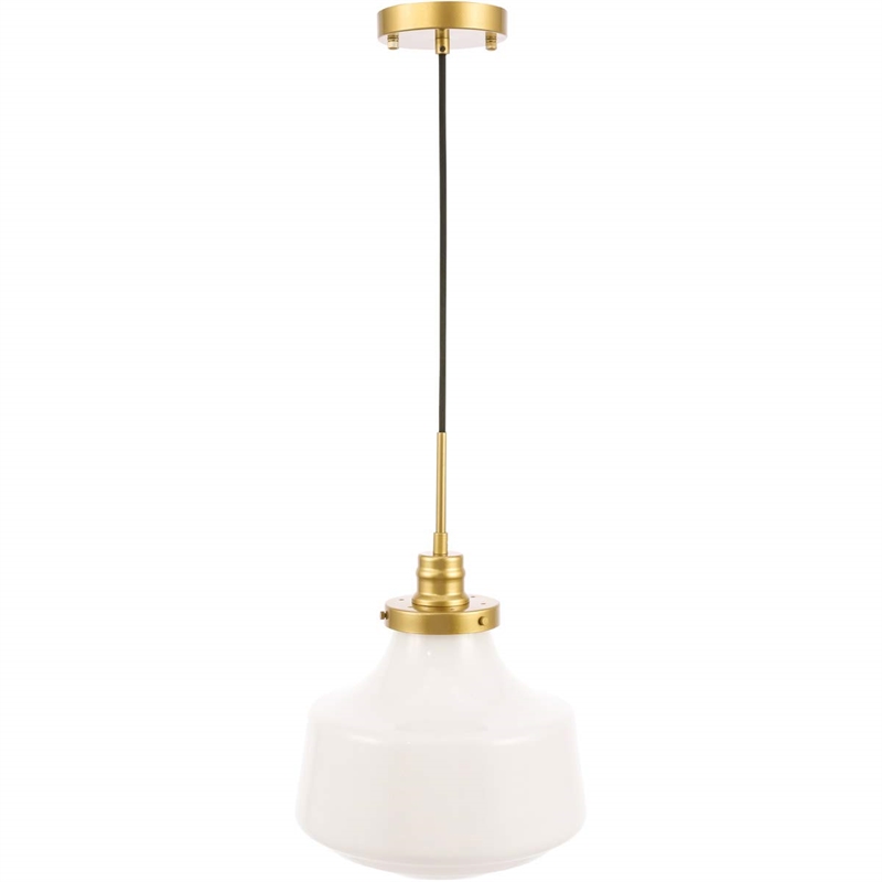 Living District Lyle 1-Light Metal Pendant in Brass and Frosted White Glass