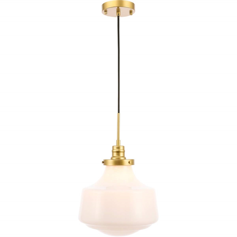 Living District Lyle 1-Light Metal Pendant in Brass and Frosted White Glass