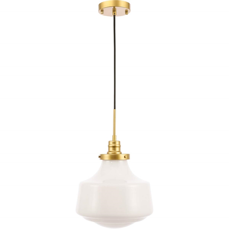 Living District Lyle 1-Light Metal Pendant in Brass and Frosted White Glass