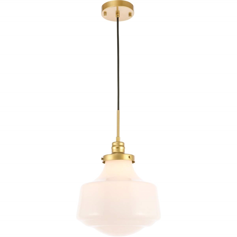 Living District Lyle 1-Light Metal Pendant in Brass and Frosted White Glass