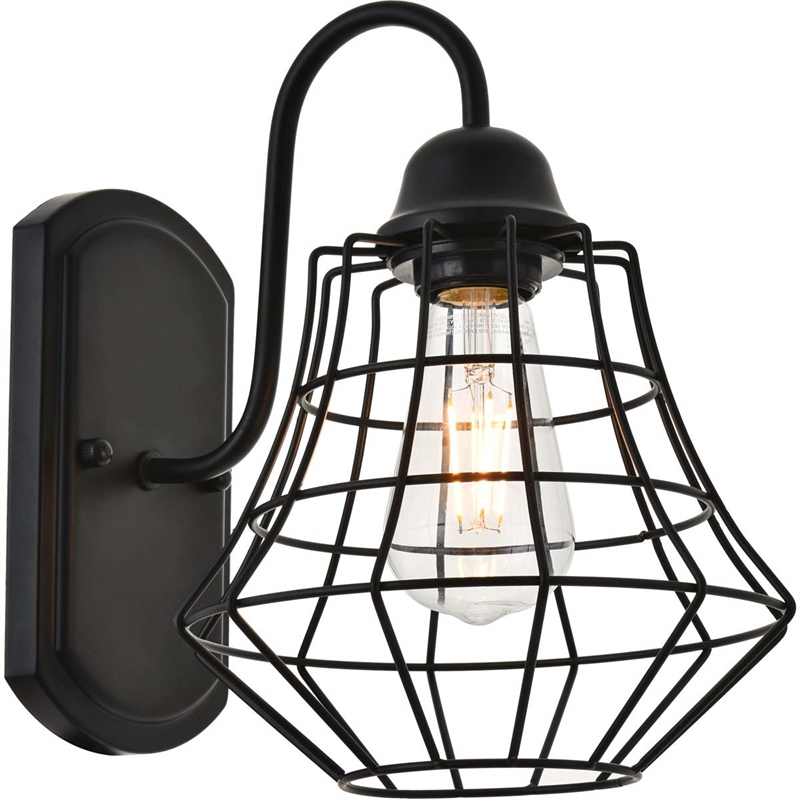 Living District Candor 1-Light Mid-Century Metal Wall Sconce in Black