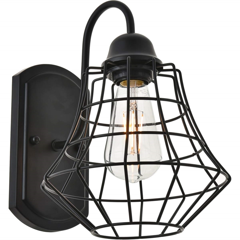 Living District Candor 1-Light Mid-Century Metal Wall Sconce in Black