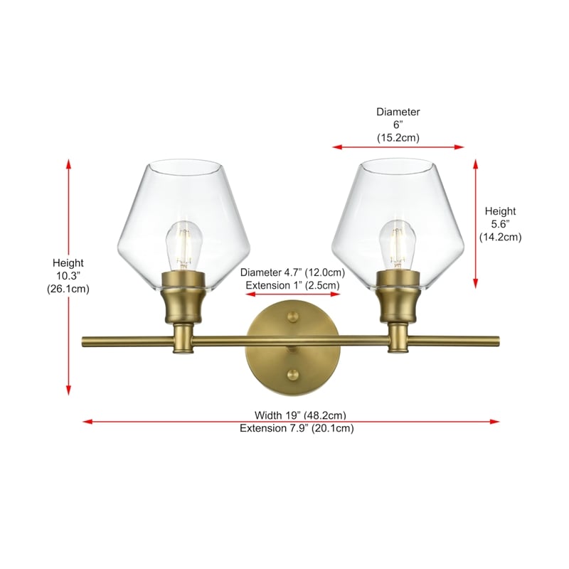 Living District Gene 2-Light Metal Wall Sconce in Brass and Clear Glass