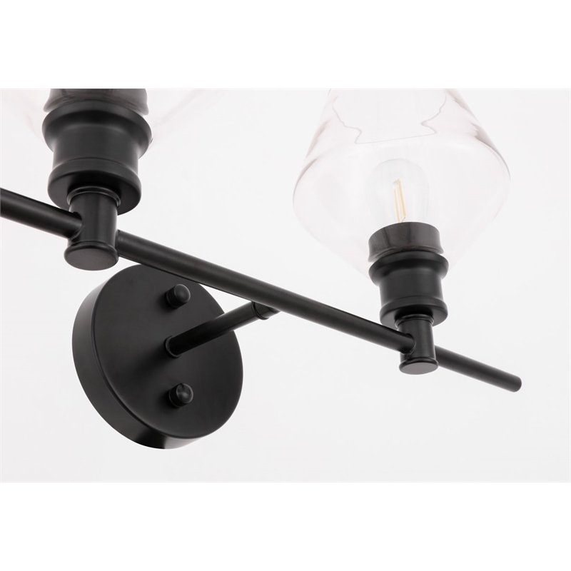 Living District Gene 2-Light Metal & Glass Wall Sconce in Black/Clear