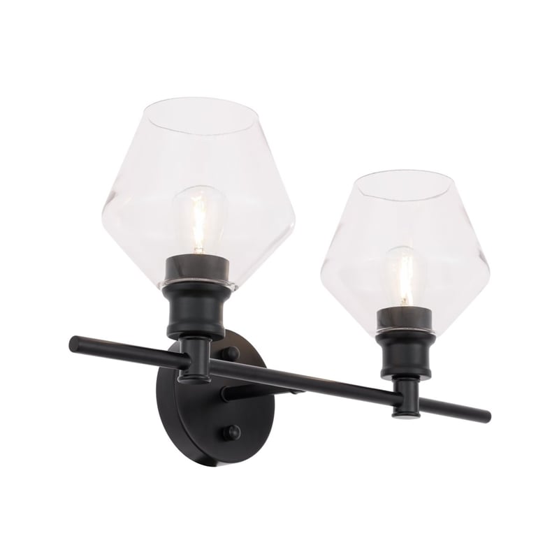 Living District Gene 2-Light Metal & Glass Wall Sconce in Black/Clear