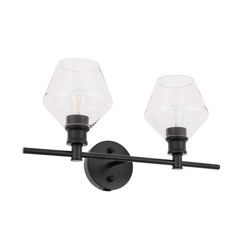 Living District Gene 2-Light Metal & Glass Wall Sconce in Black/Clear
