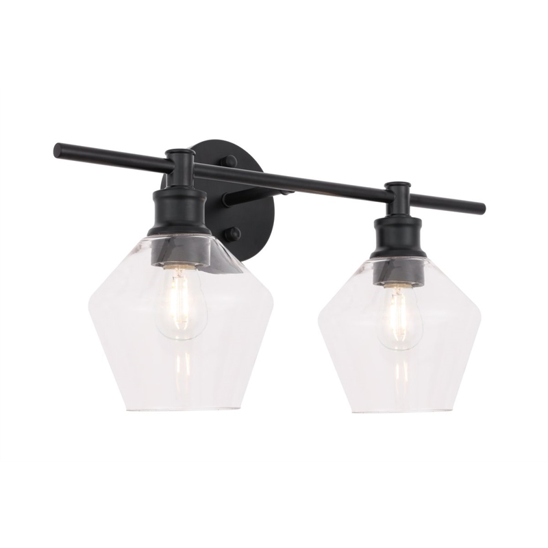 Living District Gene 2-Light Metal & Glass Wall Sconce in Black/Clear