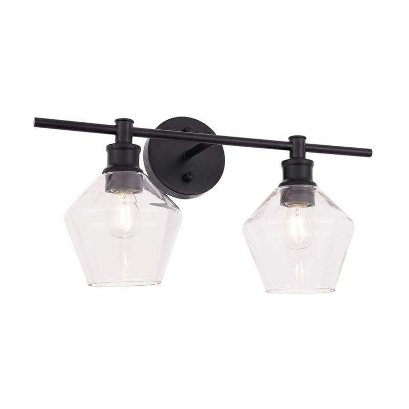 Living District Gene 2-Light Metal & Glass Wall Sconce in Black/Clear