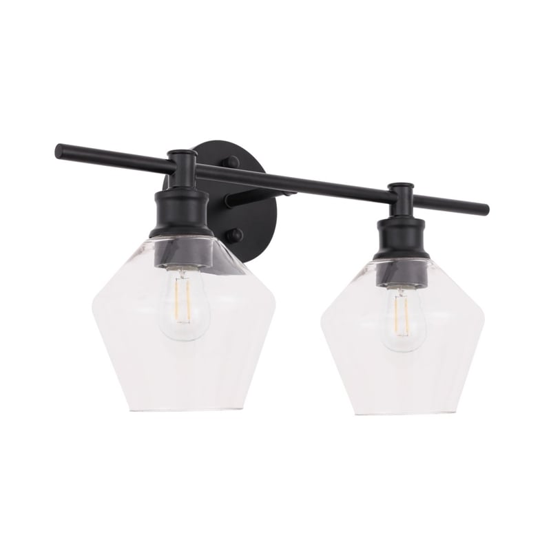 Living District Gene 2-Light Metal & Glass Wall Sconce in Black/Clear